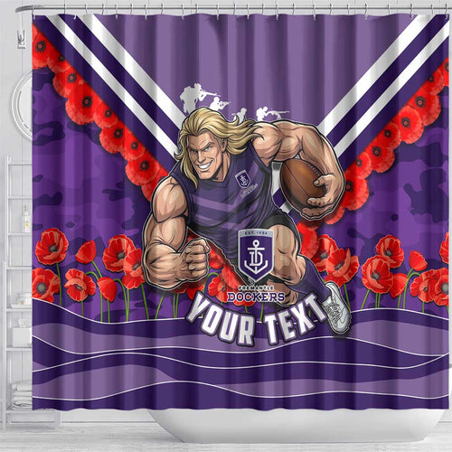 Personalised Fremantle Dockers ANZAC Shower Curtain Military Remembrance Australian Football Mascot Camouflage