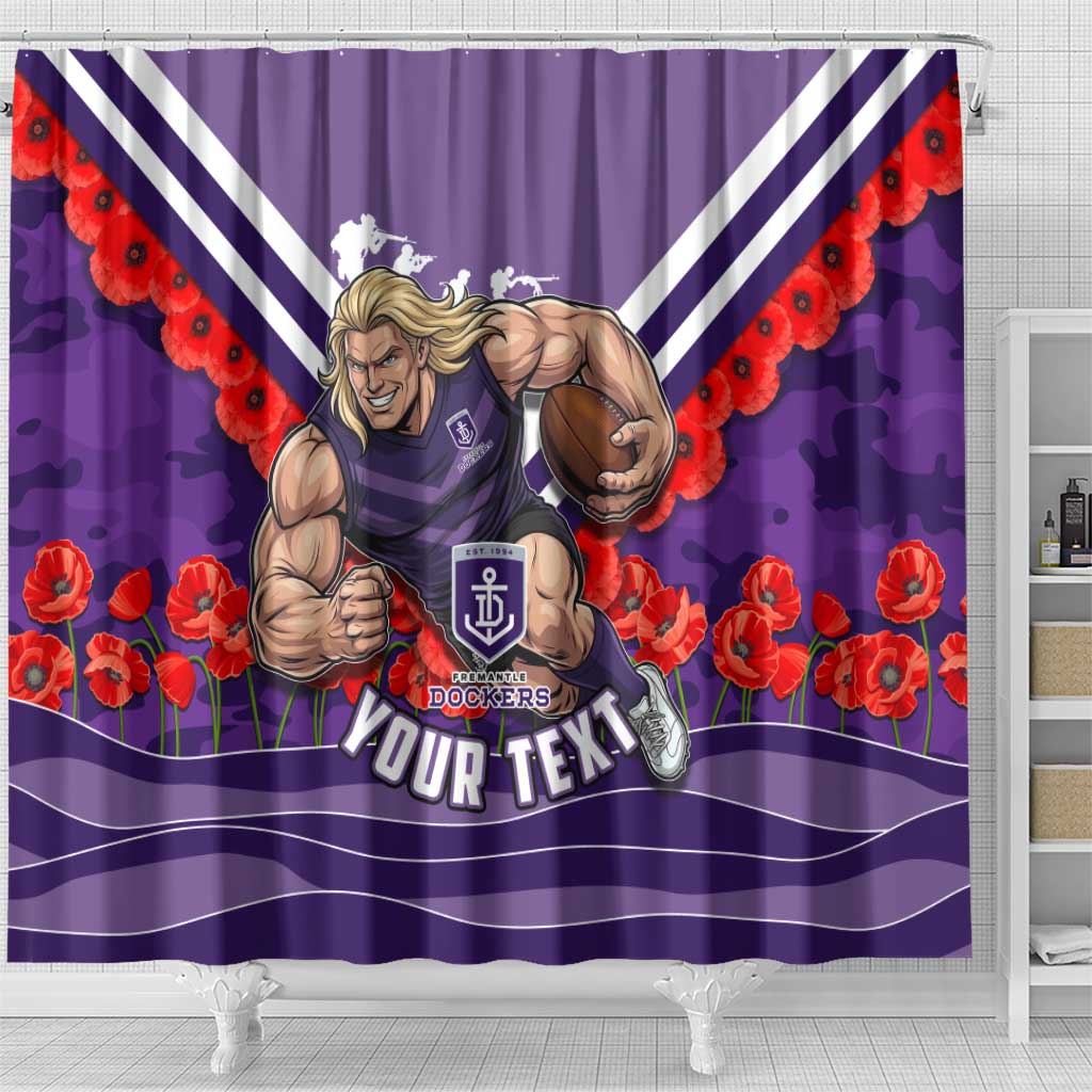 Personalised Fremantle Dockers ANZAC Shower Curtain Military Remembrance Australian Football Mascot Camouflage