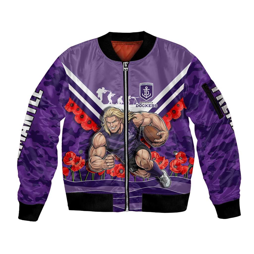 Personalised Fremantle Dockers ANZAC Sleeve Zip Bomber Jacket Military Remembrance Australian Football Mascot Camouflage