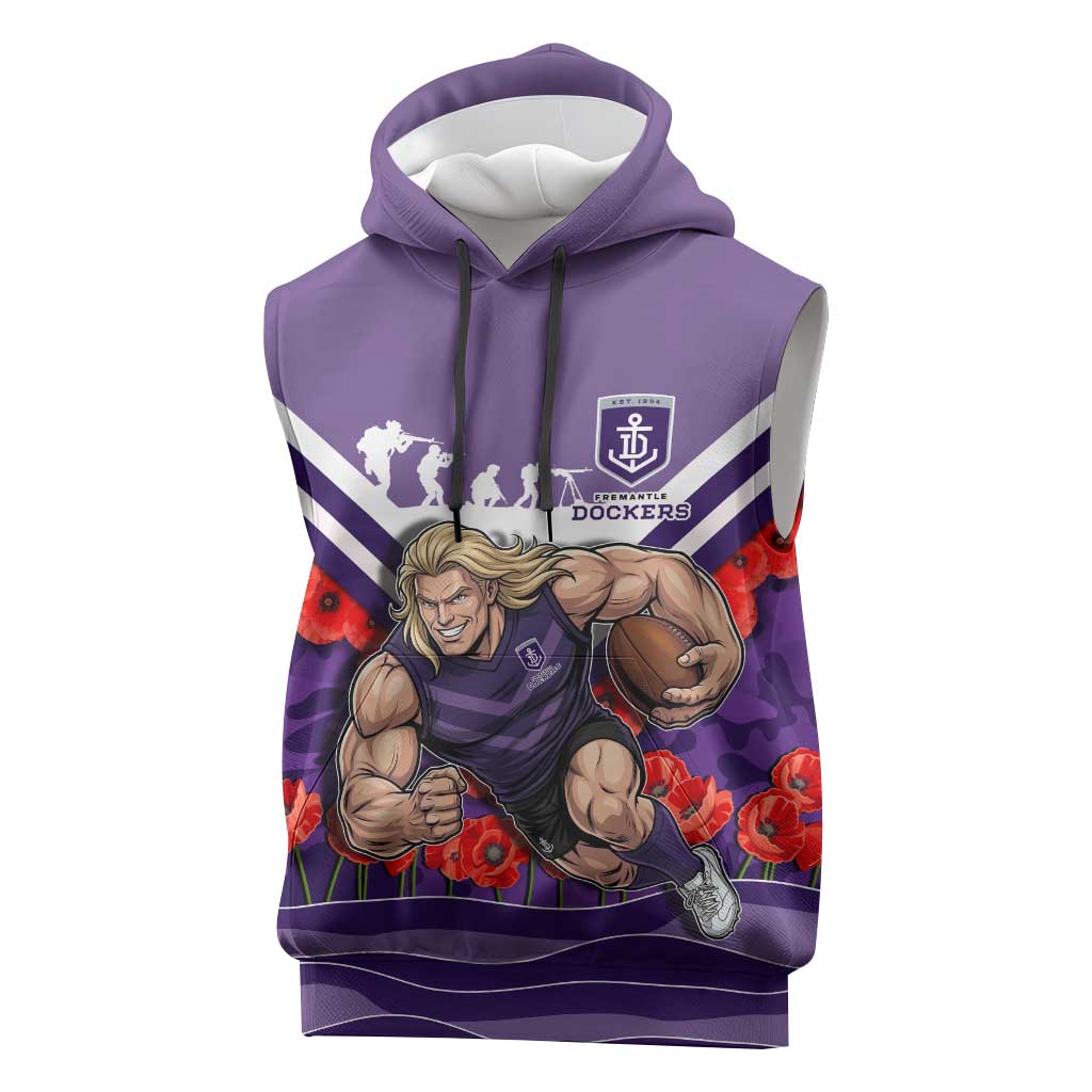 Personalised Fremantle Dockers ANZAC Sleeveless Hoodie Military Remembrance Australian Football Mascot Camouflage