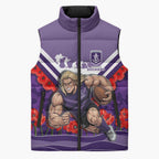 Personalised Fremantle Dockers ANZAC Sleeveless Puffer Jacket Military Remembrance Australian Football Mascot Camouflage
