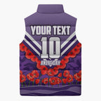 Personalised Fremantle Dockers ANZAC Sleeveless Puffer Jacket Military Remembrance Australian Football Mascot Camouflage