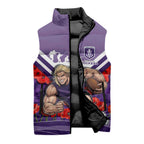 Personalised Fremantle Dockers ANZAC Sleeveless Puffer Jacket Military Remembrance Australian Football Mascot Camouflage