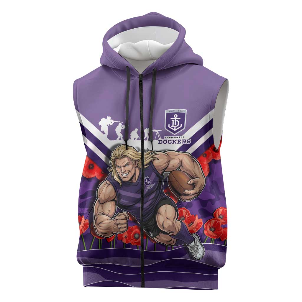 Personalised Fremantle Dockers ANZAC Sleeveless Zip Hoodie Military Remembrance Australian Football Mascot Camouflage