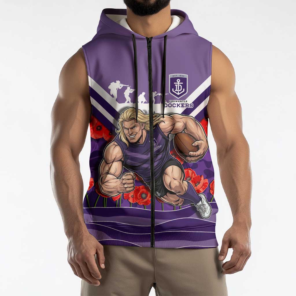 Personalised Fremantle Dockers ANZAC Sleeveless Zip Hoodie Military Remembrance Australian Football Mascot Camouflage