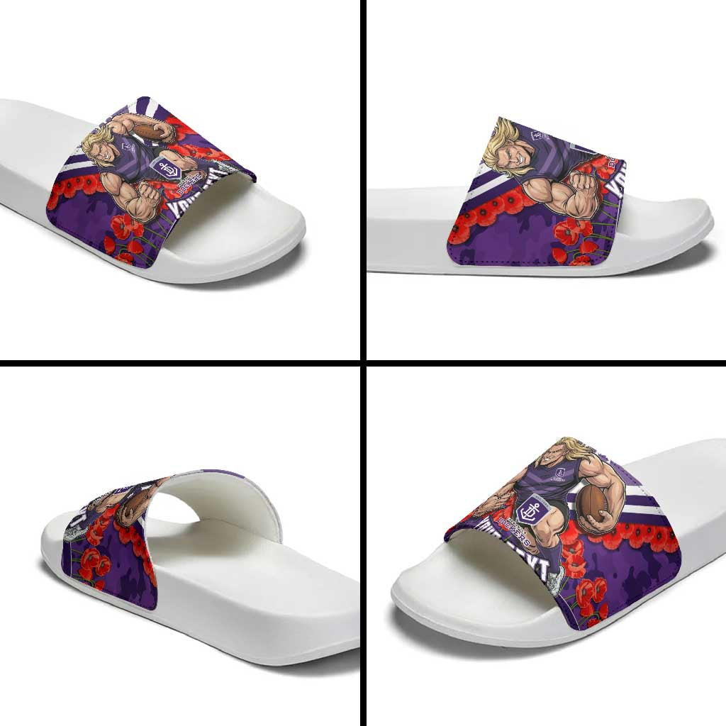 Personalised Fremantle Dockers ANZAC Slide Sandals Military Remembrance Australian Football Mascot Camouflage