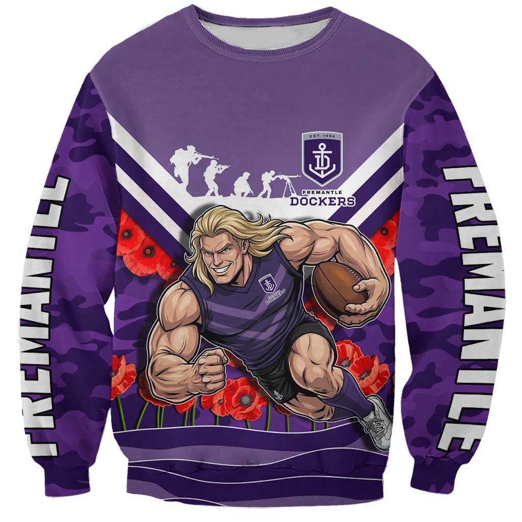 Personalised Fremantle Dockers ANZAC Sweatshirt Military Remembrance Australian Football Mascot Camouflage