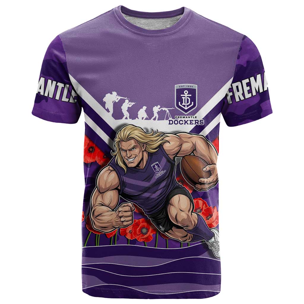 Personalised Fremantle Dockers ANZAC T Shirt Military Remembrance Australian Football Mascot Camouflage