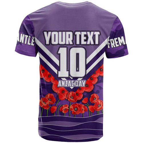 Personalised Fremantle Dockers ANZAC T Shirt Military Remembrance Australian Football Mascot Camouflage