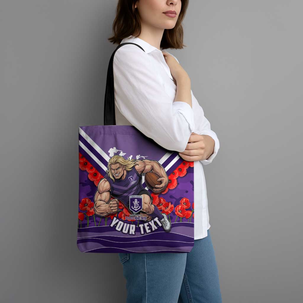 Personalised Fremantle Dockers ANZAC Tote Bag Military Remembrance Australian Football Mascot Camouflage