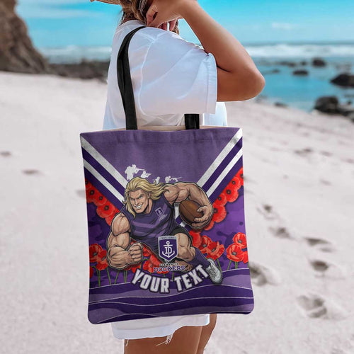 Personalised Fremantle Dockers ANZAC Tote Bag Military Remembrance Australian Football Mascot Camouflage