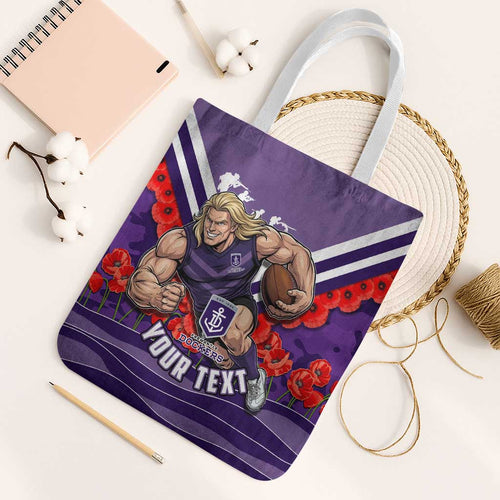 Personalised Fremantle Dockers ANZAC Tote Bag Military Remembrance Australian Football Mascot Camouflage