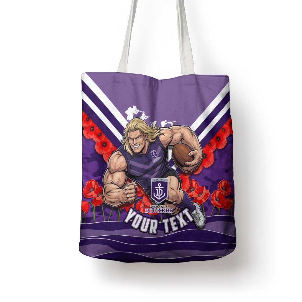 Personalised Fremantle Dockers ANZAC Tote Bag Military Remembrance Australian Football Mascot Camouflage
