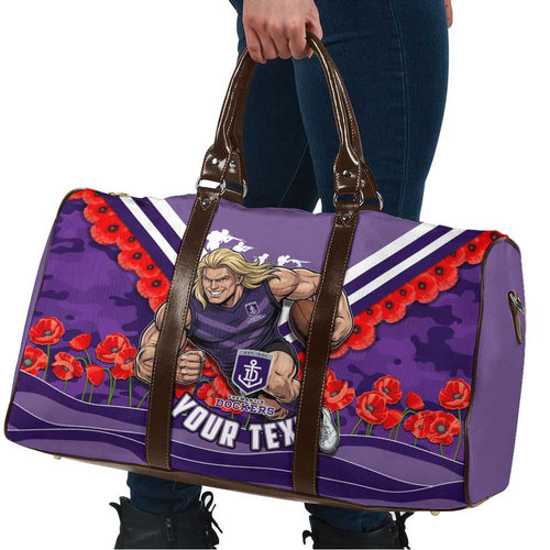 Personalised Fremantle Dockers ANZAC Travel Bag Military Remembrance Australian Football Mascot Camouflage