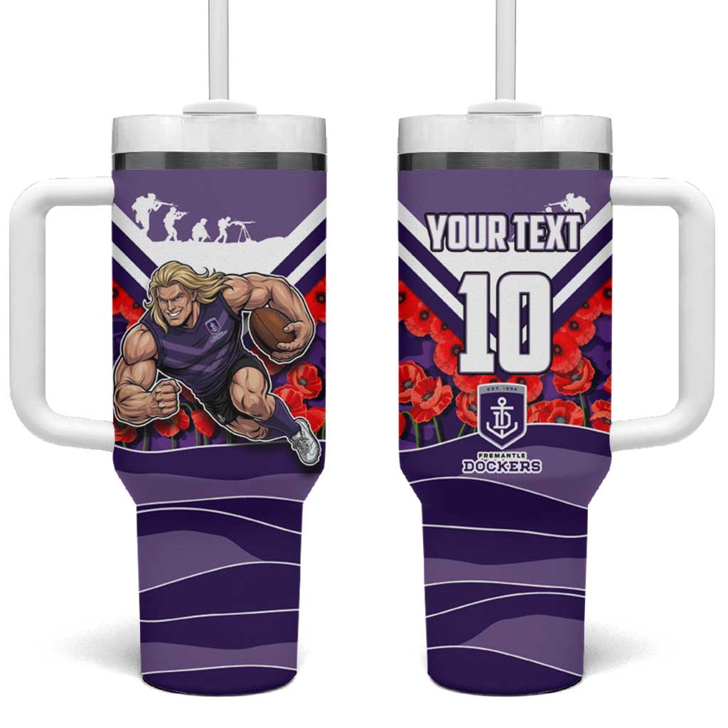 Personalised Fremantle Dockers ANZAC Tumbler With Handle Military Remembrance Australian Football Mascot Camouflage