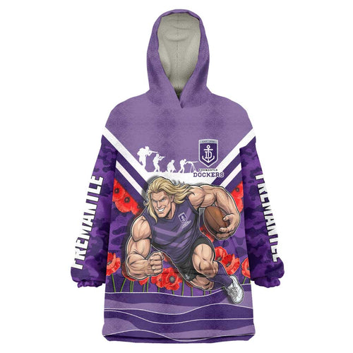 Personalised Fremantle Dockers ANZAC Wearable Blanket Hoodie Military Remembrance Australian Football Mascot Camouflage