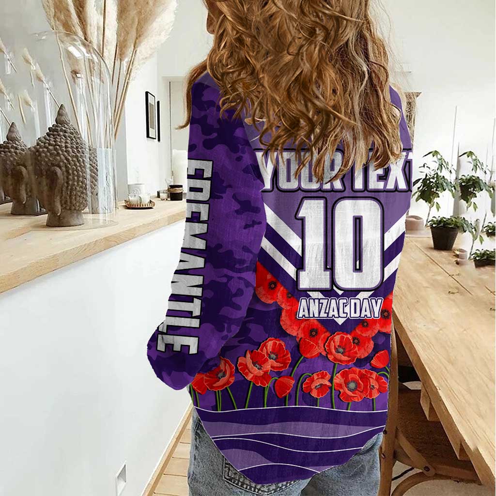 Personalised Fremantle Dockers ANZAC Women Casual Shirt Military Remembrance Australian Football Mascot Camouflage
