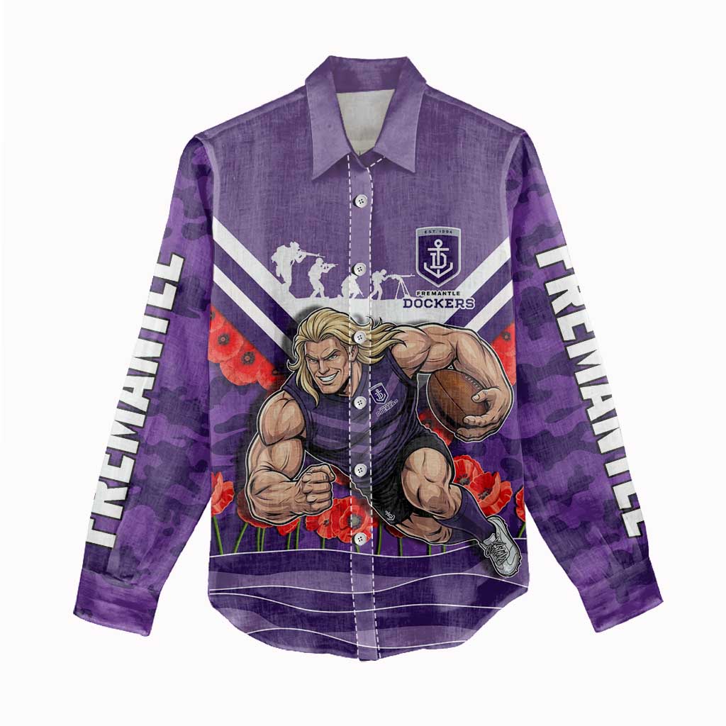 Personalised Fremantle Dockers ANZAC Women Casual Shirt Military Remembrance Australian Football Mascot Camouflage