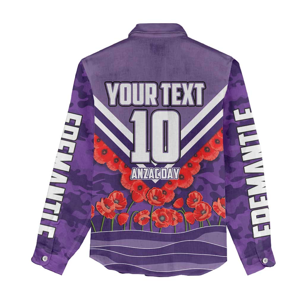 Personalised Fremantle Dockers ANZAC Women Casual Shirt Military Remembrance Australian Football Mascot Camouflage