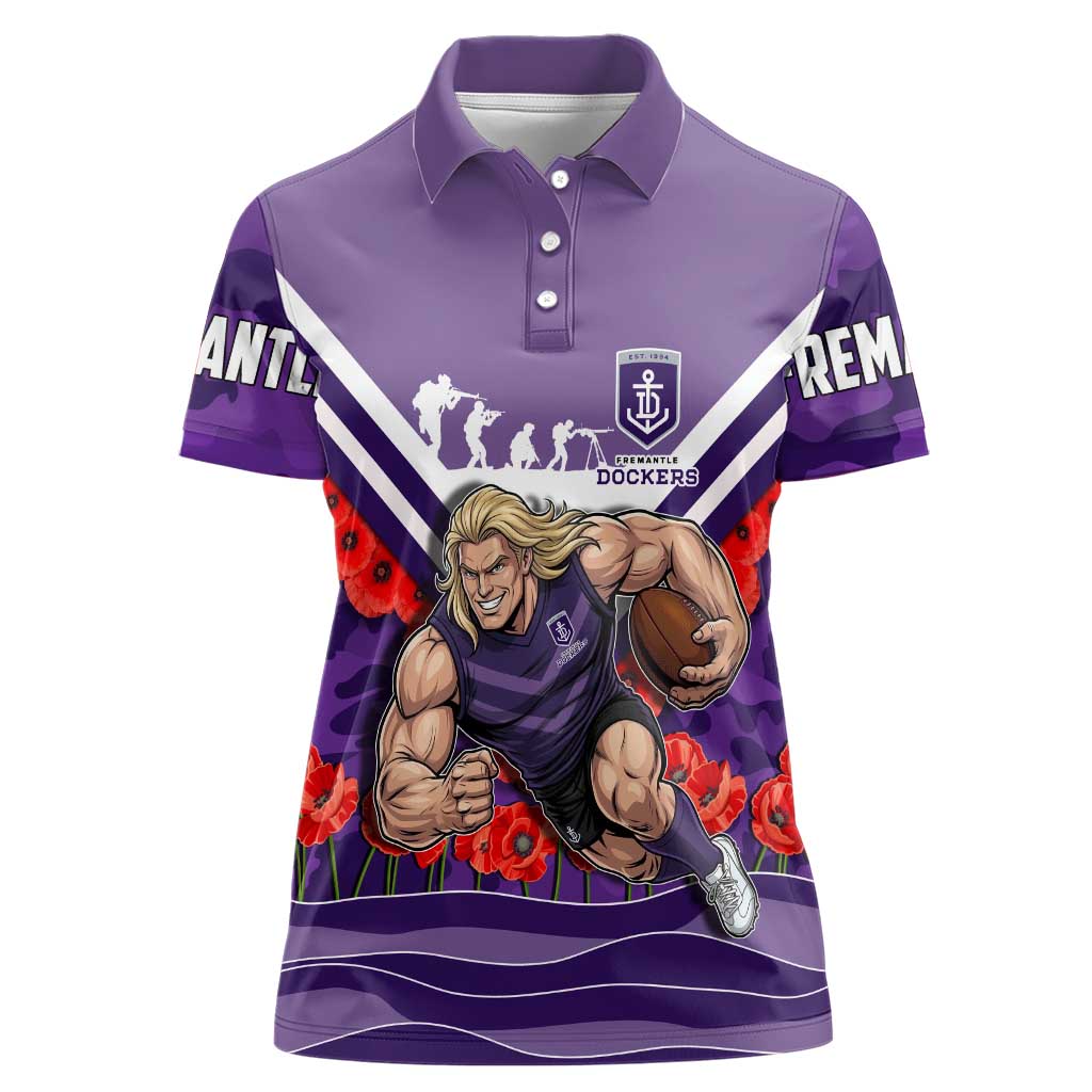 Personalised Fremantle Dockers ANZAC Women Polo Shirt Military Remembrance Australian Football Mascot Camouflage