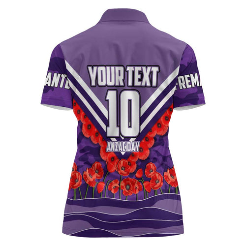Personalised Fremantle Dockers ANZAC Women Polo Shirt Military Remembrance Australian Football Mascot Camouflage