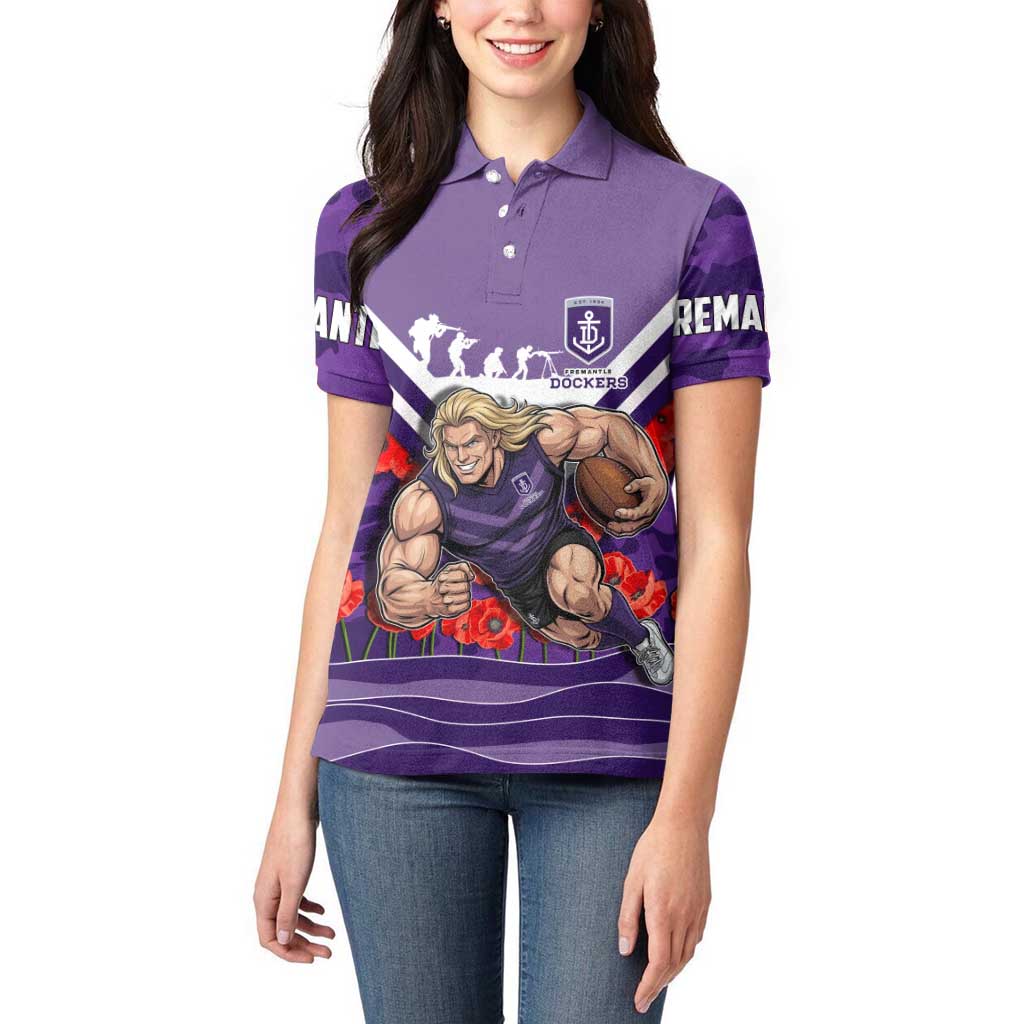 Personalised Fremantle Dockers ANZAC Women Polo Shirt Military Remembrance Australian Football Mascot Camouflage