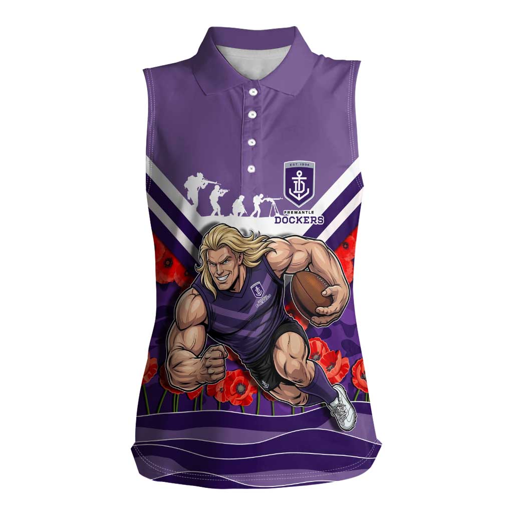 Personalised Fremantle Dockers ANZAC Women Sleeveless Polo Shirt Military Remembrance Australian Football Mascot Camouflage