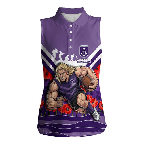 Personalised Fremantle Dockers ANZAC Women Sleeveless Polo Shirt Military Remembrance Australian Football Mascot Camouflage