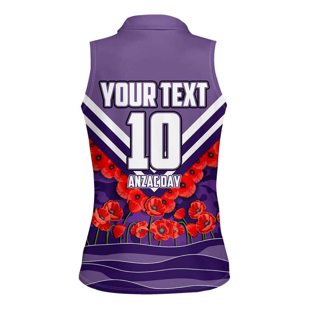 Personalised Fremantle Dockers ANZAC Women Sleeveless Polo Shirt Military Remembrance Australian Football Mascot Camouflage