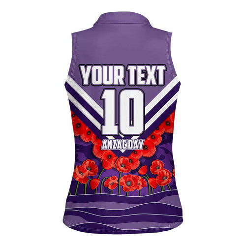 Personalised Fremantle Dockers ANZAC Women Sleeveless Polo Shirt Military Remembrance Australian Football Mascot Camouflage