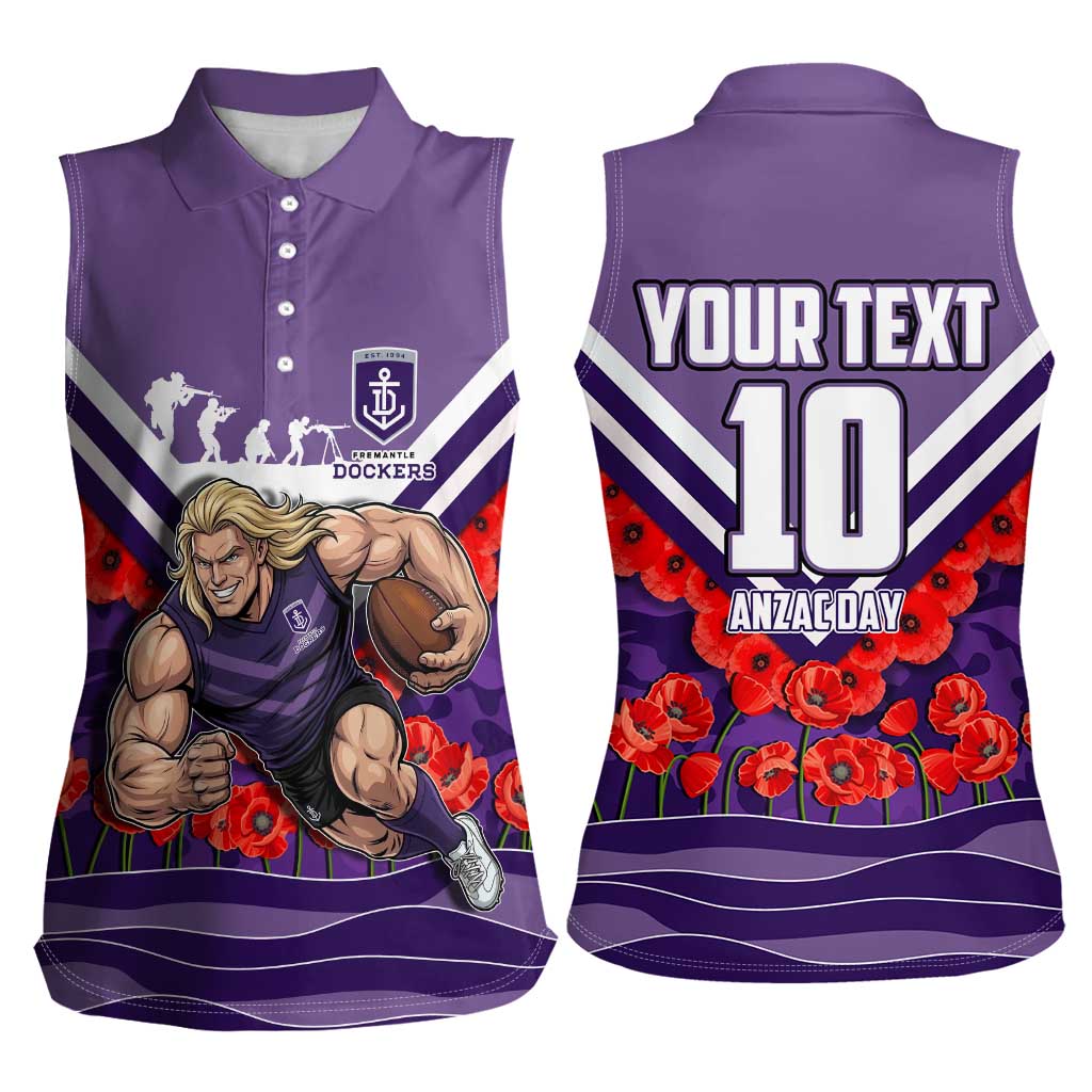 Personalised Fremantle Dockers ANZAC Women Sleeveless Polo Shirt Military Remembrance Australian Football Mascot Camouflage