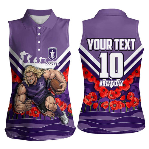 Personalised Fremantle Dockers ANZAC Women Sleeveless Polo Shirt Military Remembrance Australian Football Mascot Camouflage