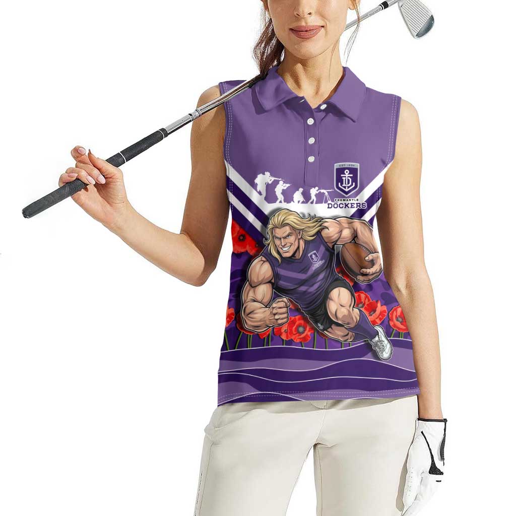 Personalised Fremantle Dockers ANZAC Women Sleeveless Polo Shirt Military Remembrance Australian Football Mascot Camouflage