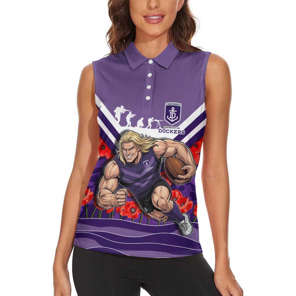Personalised Fremantle Dockers ANZAC Women Sleeveless Polo Shirt Military Remembrance Australian Football Mascot Camouflage