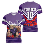 Personalised Fremantle Dockers ANZAC Women V-Neck T-Shirt Military Remembrance Australian Football Mascot Camouflage