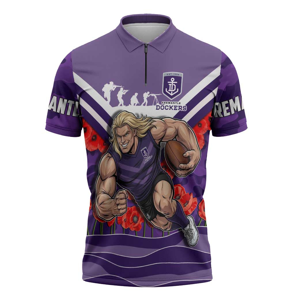 Personalised Fremantle Dockers ANZAC Zipper Polo Shirt Military Remembrance Australian Football Mascot Camouflage