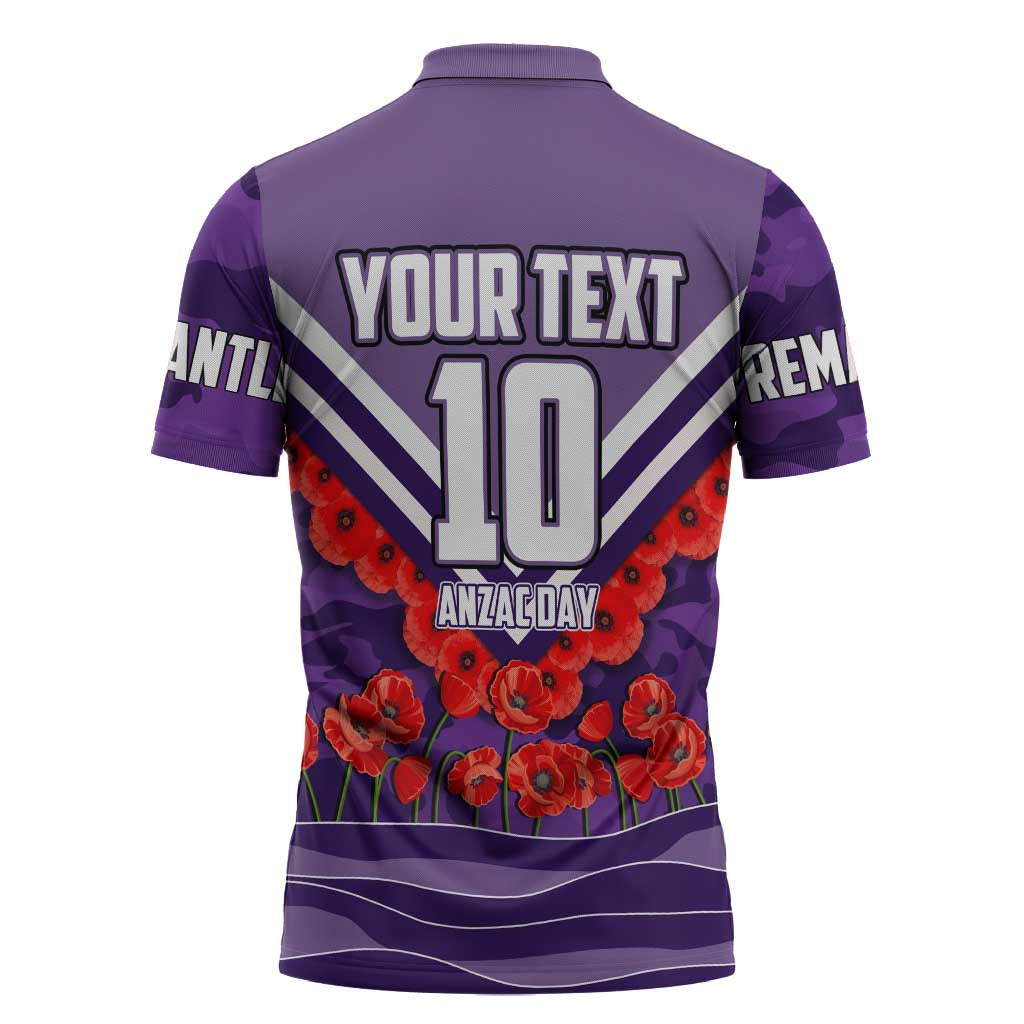 Personalised Fremantle Dockers ANZAC Zipper Polo Shirt Military Remembrance Australian Football Mascot Camouflage