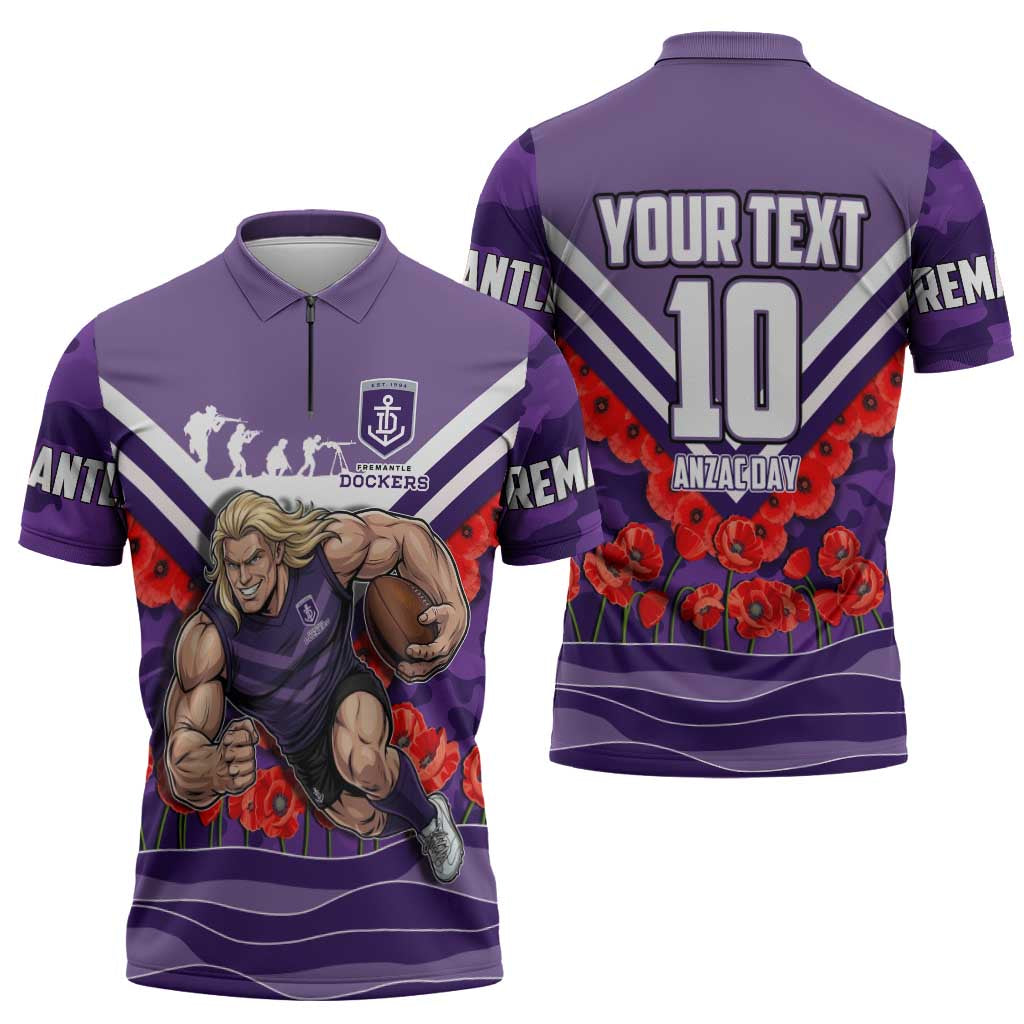 Personalised Fremantle Dockers ANZAC Zipper Polo Shirt Military Remembrance Australian Football Mascot Camouflage