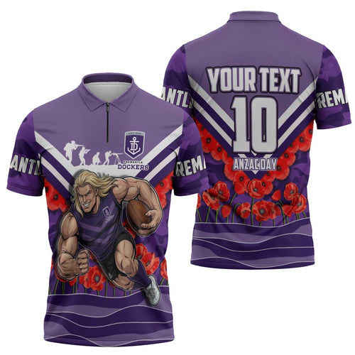 Personalised Fremantle Dockers ANZAC Zipper Polo Shirt Military Remembrance Australian Football Mascot Camouflage