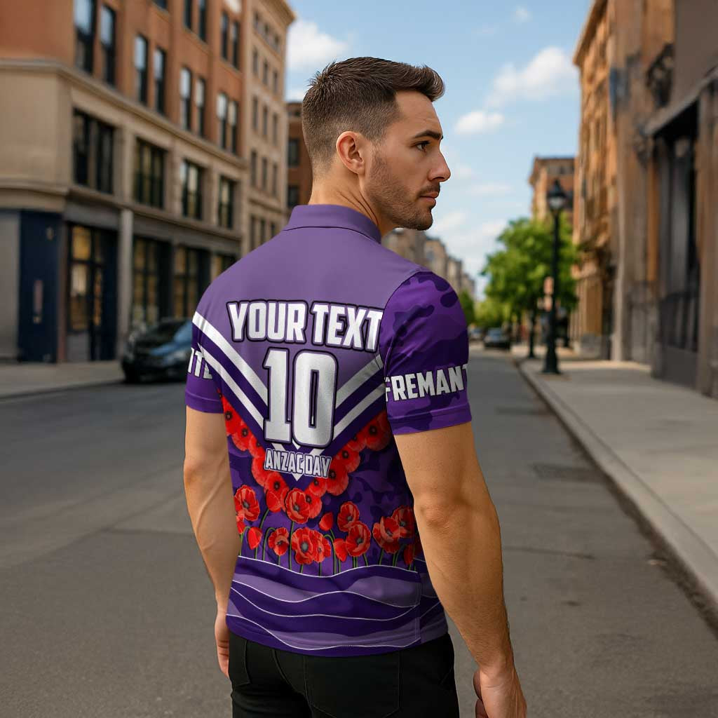 Personalised Fremantle Dockers ANZAC Zipper Polo Shirt Military Remembrance Australian Football Mascot Camouflage