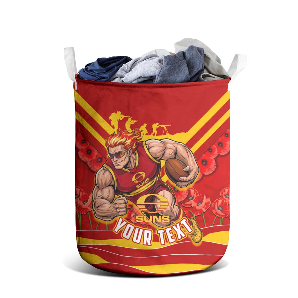 Personalised Gold Coast Suns ANZAC Laundry Basket Military Remembrance Australian Football Mascot Camouflage