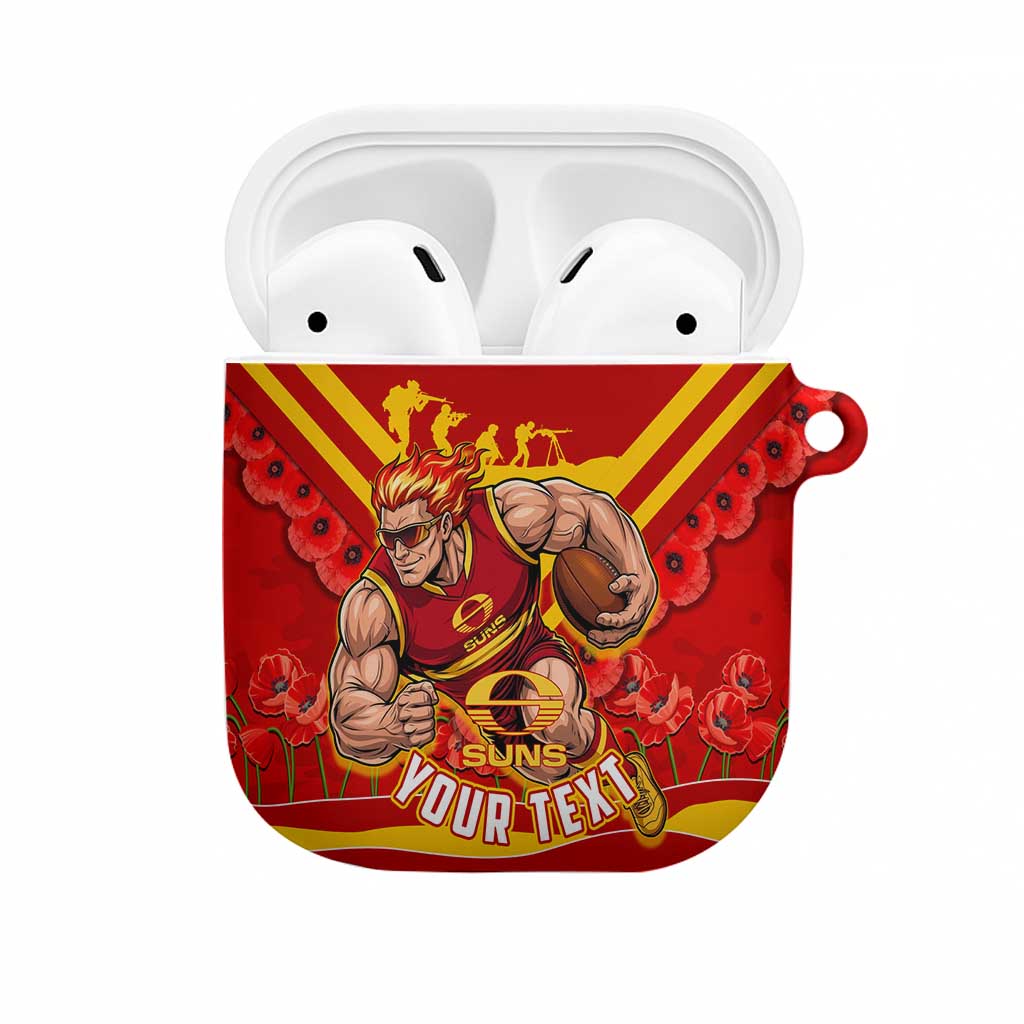 Personalised Gold Coast Suns ANZAC AirPods Case Military Remembrance Australian Football Mascot Camouflage