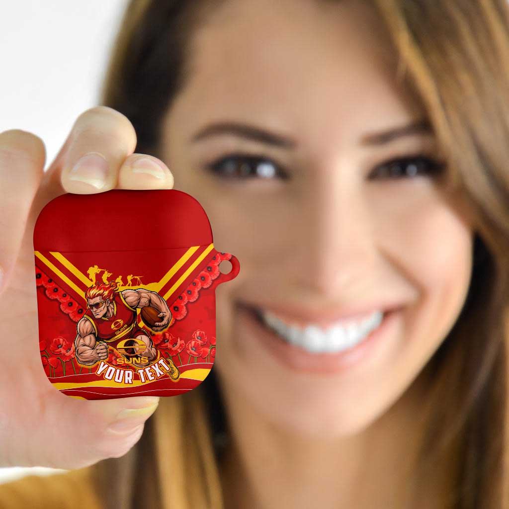 Personalised Gold Coast Suns ANZAC AirPods Case Military Remembrance Australian Football Mascot Camouflage