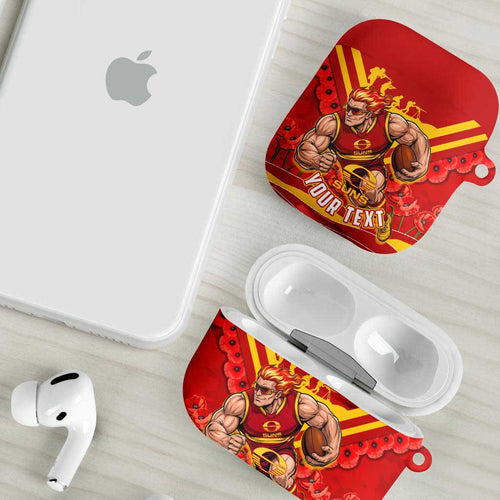Personalised Gold Coast Suns ANZAC AirPods Case Military Remembrance Australian Football Mascot Camouflage