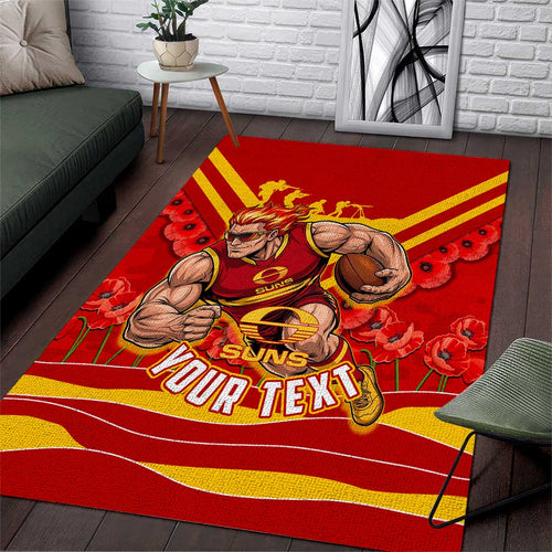 Personalised Gold Coast Suns ANZAC Area Rug Military Remembrance Australian Football Mascot Camouflage