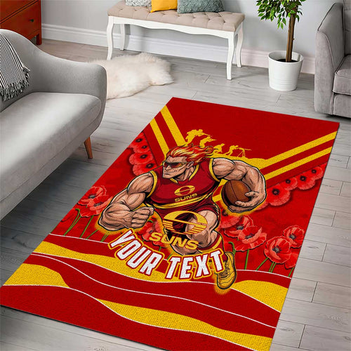 Personalised Gold Coast Suns ANZAC Area Rug Military Remembrance Australian Football Mascot Camouflage