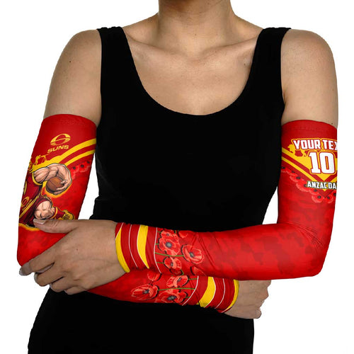 Personalised Gold Coast Suns ANZAC Arm Sleeves Military Remembrance Australian Football Mascot Camouflage