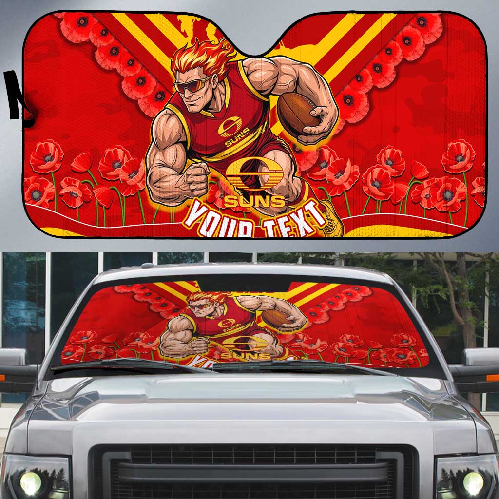 Personalised Gold Coast Suns ANZAC Auto Sun Shade Military Remembrance Australian Football Mascot Camouflage