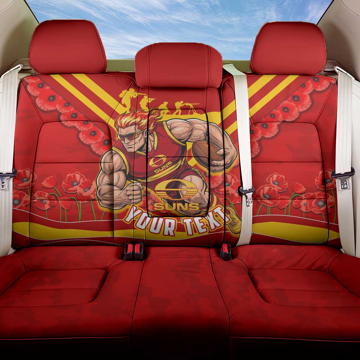 Personalised Gold Coast Suns ANZAC Back Car Seat Cover Military Remembrance Australian Football Mascot Camouflage