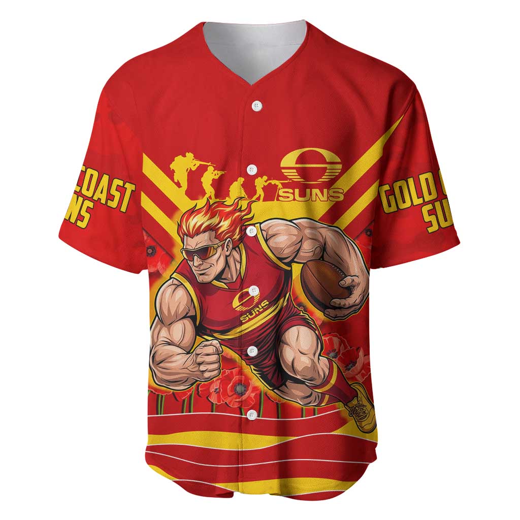 Personalised Gold Coast Suns ANZAC Baseball Jersey Military Remembrance Australian Football Mascot Camouflage